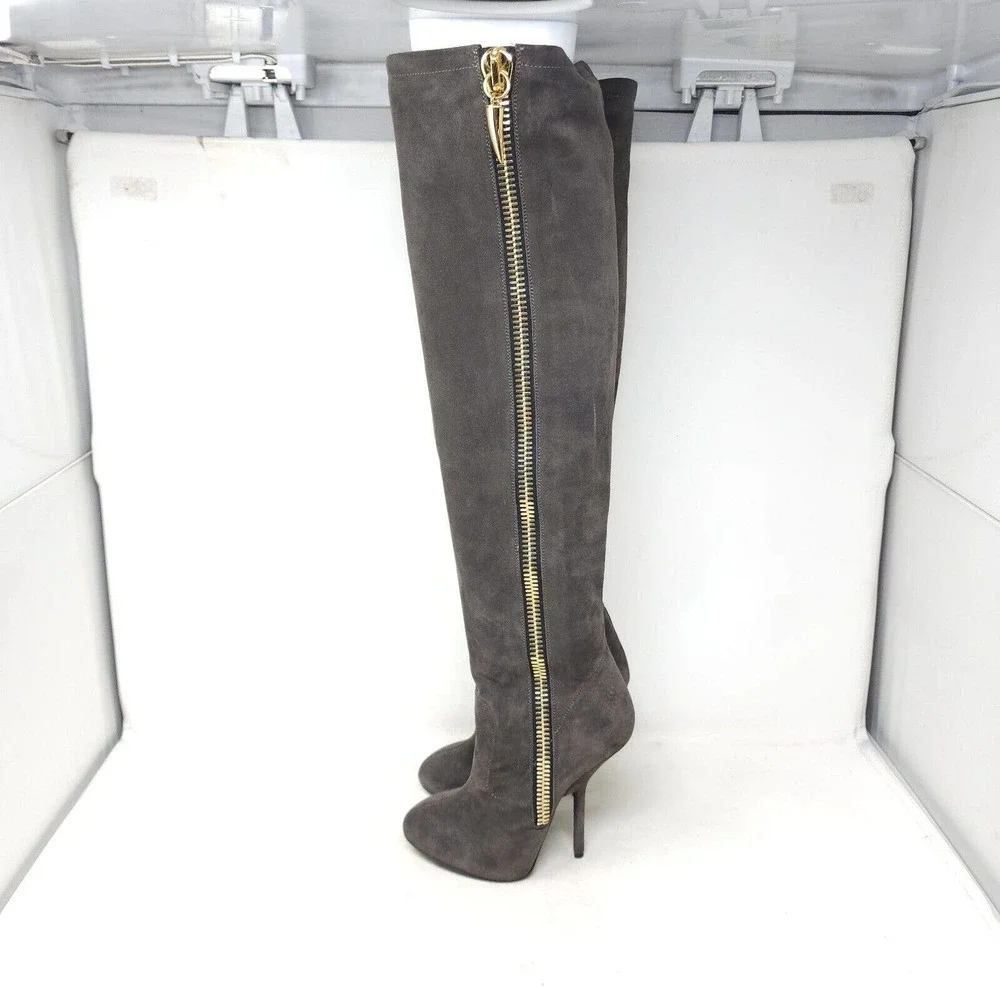 Giuseppe Zanotti Womens Boots Vera Brown Suede Leather OTK Heeled Sz 35.5 5.5